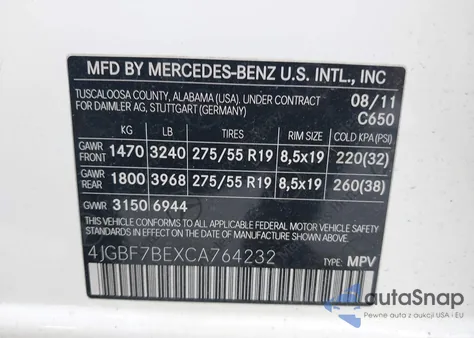 2012 Mercedes-Benz Gl 450 4Matic из США, поврежденный, VIN 4JGBF7BEXCA764232